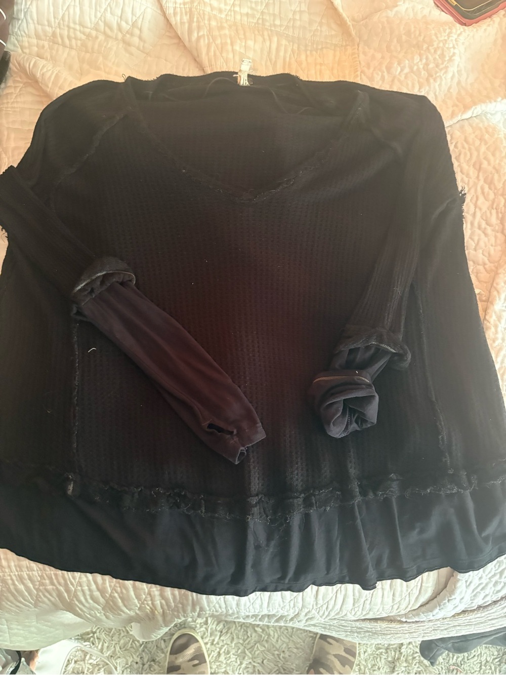 We The Free Black Long Sleeve V-Neck Top